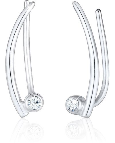 Elli Paar Ohrstecker "Ear Climber Kristalle Trend 925 Silber" - Weiß