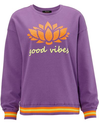 Aniston CASUAL Sweatshirt, Frontdruck mit abstrakter Seerose und "good vibes"-Schriftzug - NEUE KOLLEKTION - Lila