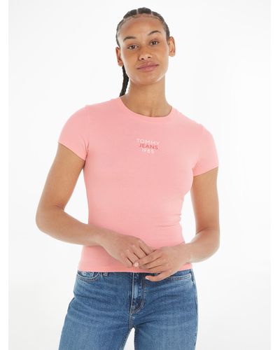 in Tommy Hilfiger T-Shirt Logo DE Slim Lyst Logoschriftzug Pink Essential | mit