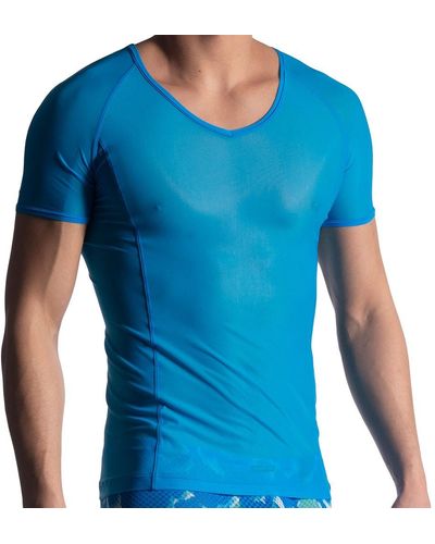 MANSTORE T-Shirt V-Neck M904 Turquoise - Bleu