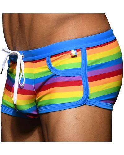 Andrew Christian Shorty de Bain Pride Stripe Arc-en-Ciel - Bleu