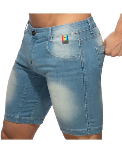 Addicted Bermuda Jeans Rainbow Tape - Bleu