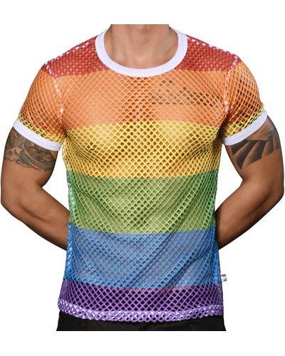 Andrew Christian T-Shirt Stripe Mesh Pride Arc-en-ciel - Multicolore