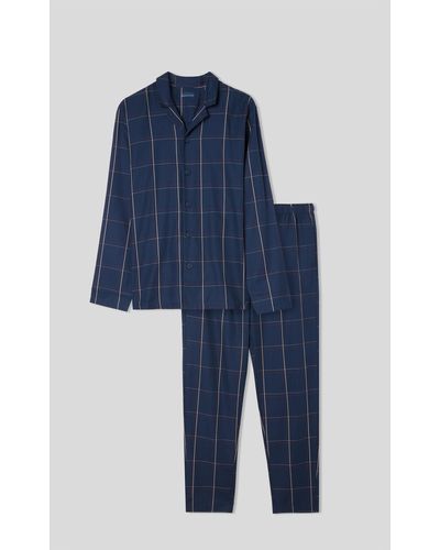 Intimissimi Set de pyjama ouvert imprimé carreaux en toile de coton - Bleu