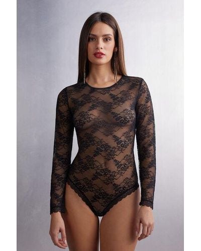 Intimissimi Body Manica Lunga in Pizzo Intricate Surface - Marrone