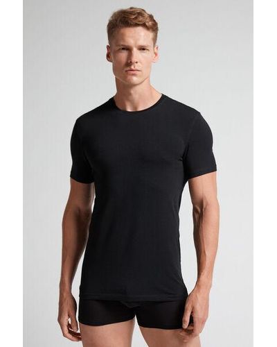 Intimissimi T-Shirt Manches Courtes Ras de Cou en Coton Supima® Extra-Fin - Noir
