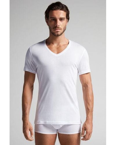Intimissimi T-Shirt Scollo V in Cotone Superior Extrafine - Bianco