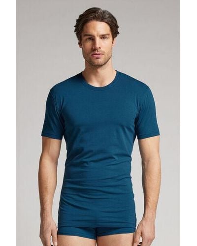 Intimissimi T-shirt in Cotone Superior Elasticizzato - Blu