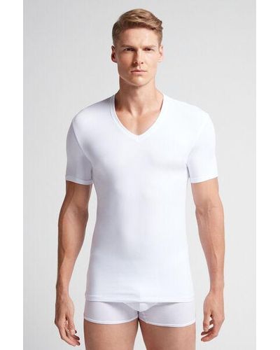 Intimissimi T-shirt Scollo a V in Cotone Superior Elasticizzato - Bianco