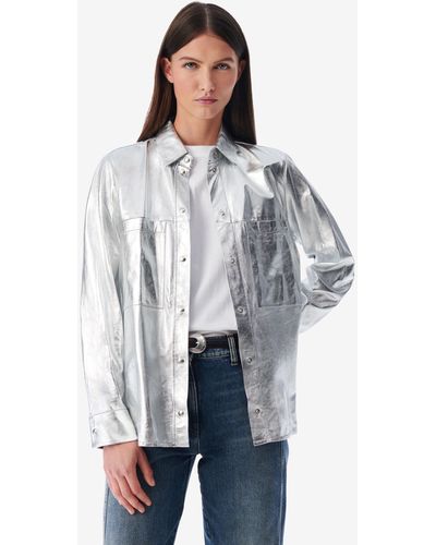 IRO Nazil Silver Leather Overshirt - White