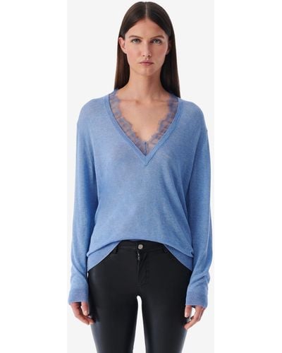 IRO Jayden Lace V-neck Sweater - Blue