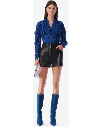 IRO Adil Embroidered Leather Shorts - Blue