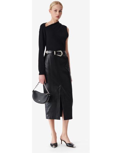 IRO Nadia Slit Leather Midi Skirt - Black