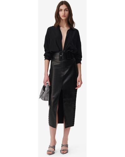 IRO Akine Split Leather Midi Skirt - Black