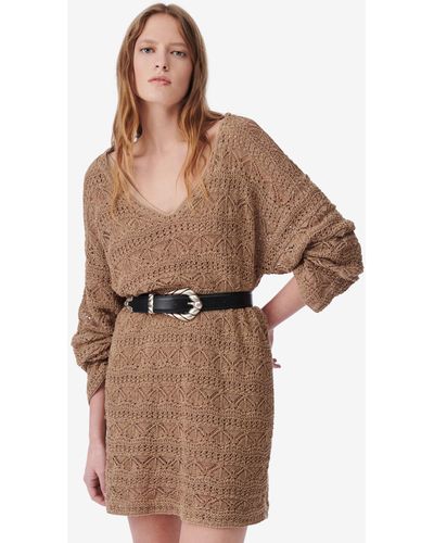 IRO Lizami V-neck Crochet Mini Dress - Brown