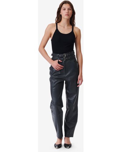 IRO PANTALON CAROTTE EN CUIR BRATIS - Bleu