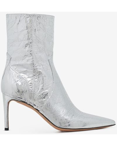 IRO Davy Silver Leather Ankle Boots - White
