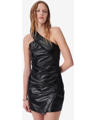 IRO Sulvi Asymmetrical Leather Mini Dress - Black