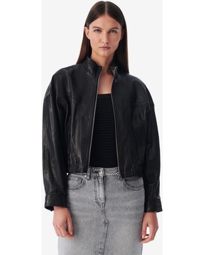 IRO Okan Leather Stand-up Collar Jacket - Black