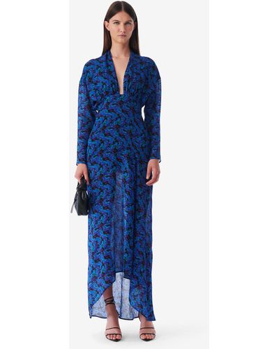 IRO Nollie Long Printed V-neck Dress - Blue