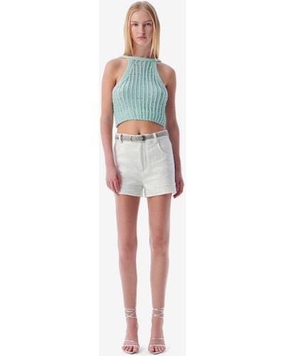 IRO Senda Fringed Lurex Tweed Shorts - White