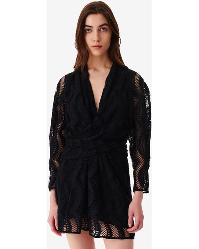 IRO ROBE À DENTELLE COL V CROISÉ EMSI - Noir