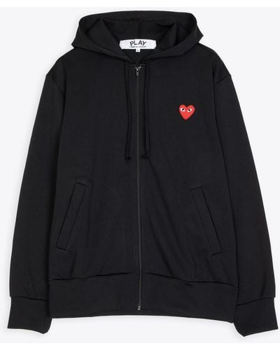COMME DES GARÇONS PLAY Sweatshirt Knit Hoodie With Zip And Heart Patch - Black