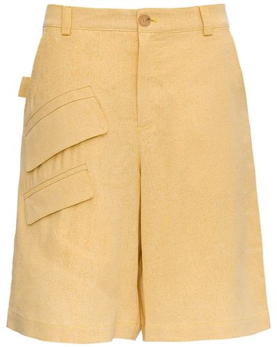 Jacquemus Colza Bermuda Shorts In Beige Linen Blend - Yellow