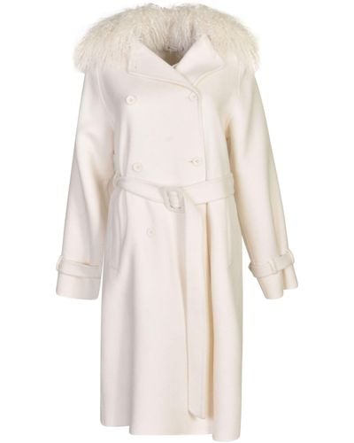 P.A.R.O.S.H. Feathered Belted Coat - White