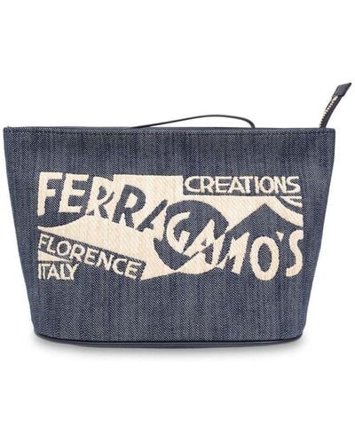 Ferragamo Logo Embroidered Clutch Bag - Blue