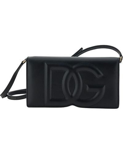 Dolce & Gabbana Crossbody Bag With Quilted Dg Logo - Black