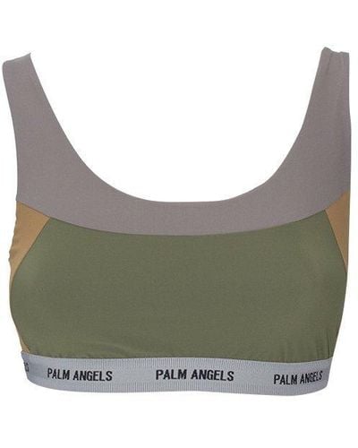 Palm Angels Logo Taped Panelled Sports Bra - Green