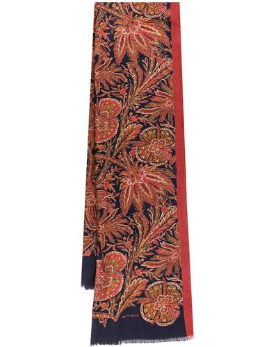 Etro Frayed Profile Printed Scarves - Red