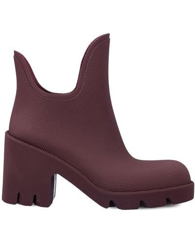 Burberry Round-toe Slip-on Heeled Boots - Purple