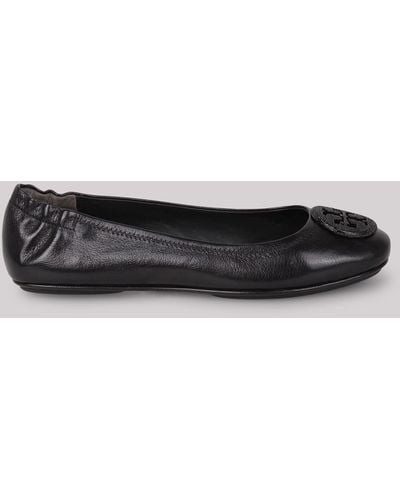 Tory Burch Minni Leather Ballerina Shoes - Black