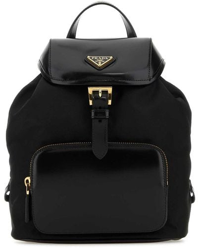 Prada Triangle-Logo Medium Backpack - Black