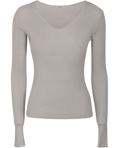 Aspesi Wide V-Neck Rib Knit Sweater - Gray