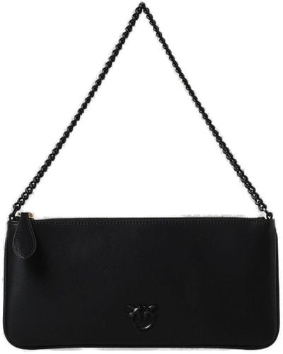 Pinko Logo Plaque Zip-up Shoulder Bag - Black