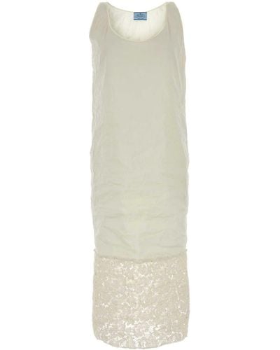 Prada Ivory Stretch Cotton Blend Dress - White