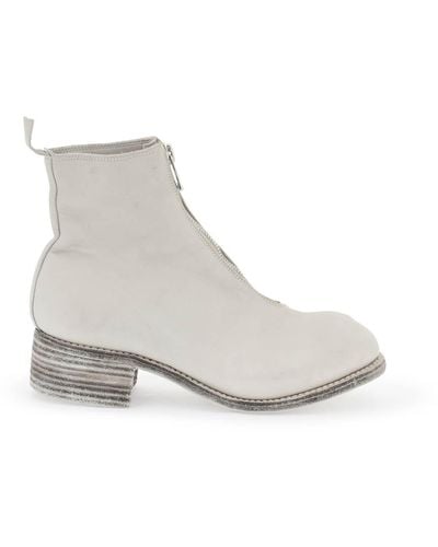 Guidi Front Zip Leather Ankle Boots - White