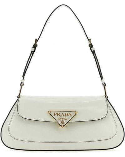 Prada White Leather Shoulder Bag - Metallic