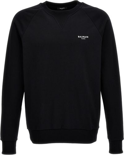 Balmain Crew-neck Sweatshirt With Flocked Logo - Black