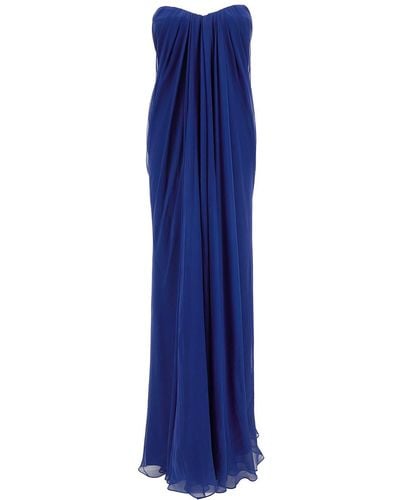 Alexander McQueen Draped Sweetheart-neck Silk Maxi Dress 1 - Blue