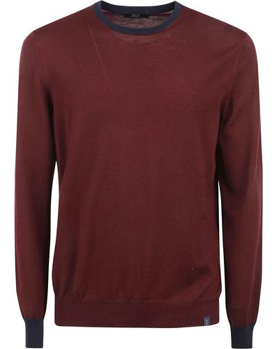 Fay Padded Shoulder Rib Trim Sweater - Red