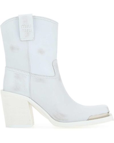 Miu Miu Leather Ankle Boots - White