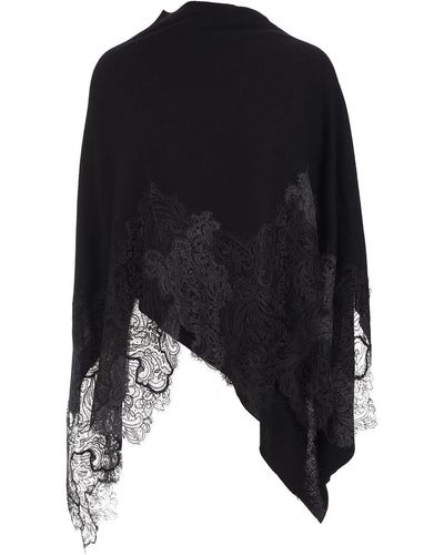 Ermanno Scervino Black Stole In Cashmere And Shaded Lace