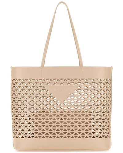 Prada Sand Leather Shopping Bag - Natural