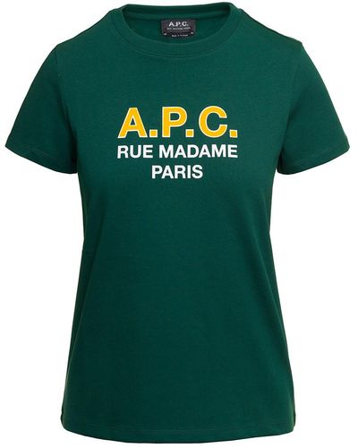 A.P.C. Crewneck T-Shirt With Front Logo Print - Green