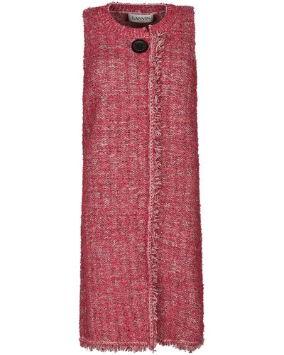 Lanvin Fringe Trimmed Tweed Sleeveless Dress - Red