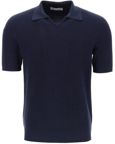 Brunello Cucinelli Cotton Knit Polo Shirt - Blue